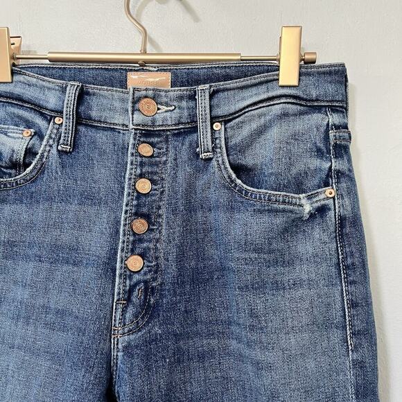 MOTHER Pixie Tomcat Crop Distressed Jeans Size 26 Not Cut & Pasted Button Fly - Picture 4 of 11